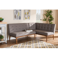 Baxton Studio BBT8051-Grey-2PC SF Bench Arvid Mid-Century Modern Gray Fabric Upholstered 2-Piece Wood Dining Nook Banquette Set